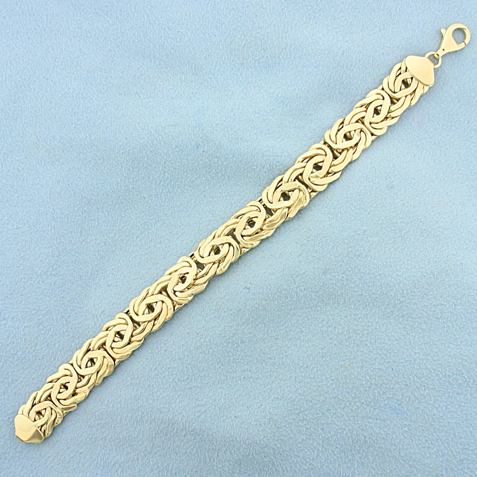 Byzantine Link Bracelet in 14K Yellow Gold: In 14K Yellow Gold. With lobster clasp. 7 inches long. 11.8mm wide. 11.6g