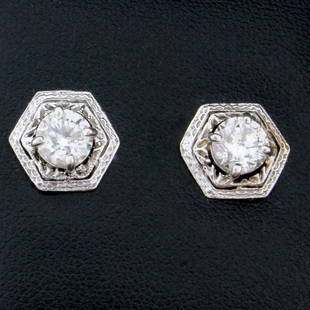 Vintage 1.6ct TW Diamond Earrings in 14k White Gold: In 14K white gold, diamonds have a ton of life and sparkle and are H color, I1 clarity. 1/2 inch long. With friction backs. 2.2g