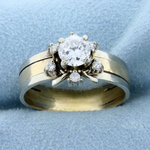 Vintage Diamond and CZ Starburst Ring in 14K Yellow and: In 14K Yellow and White Gold. Center stone is .6ct CZ with tons of sparkle and brilliance. Also contains five .02ct and one .03ct high quality diamonds, SI clarity/H color .