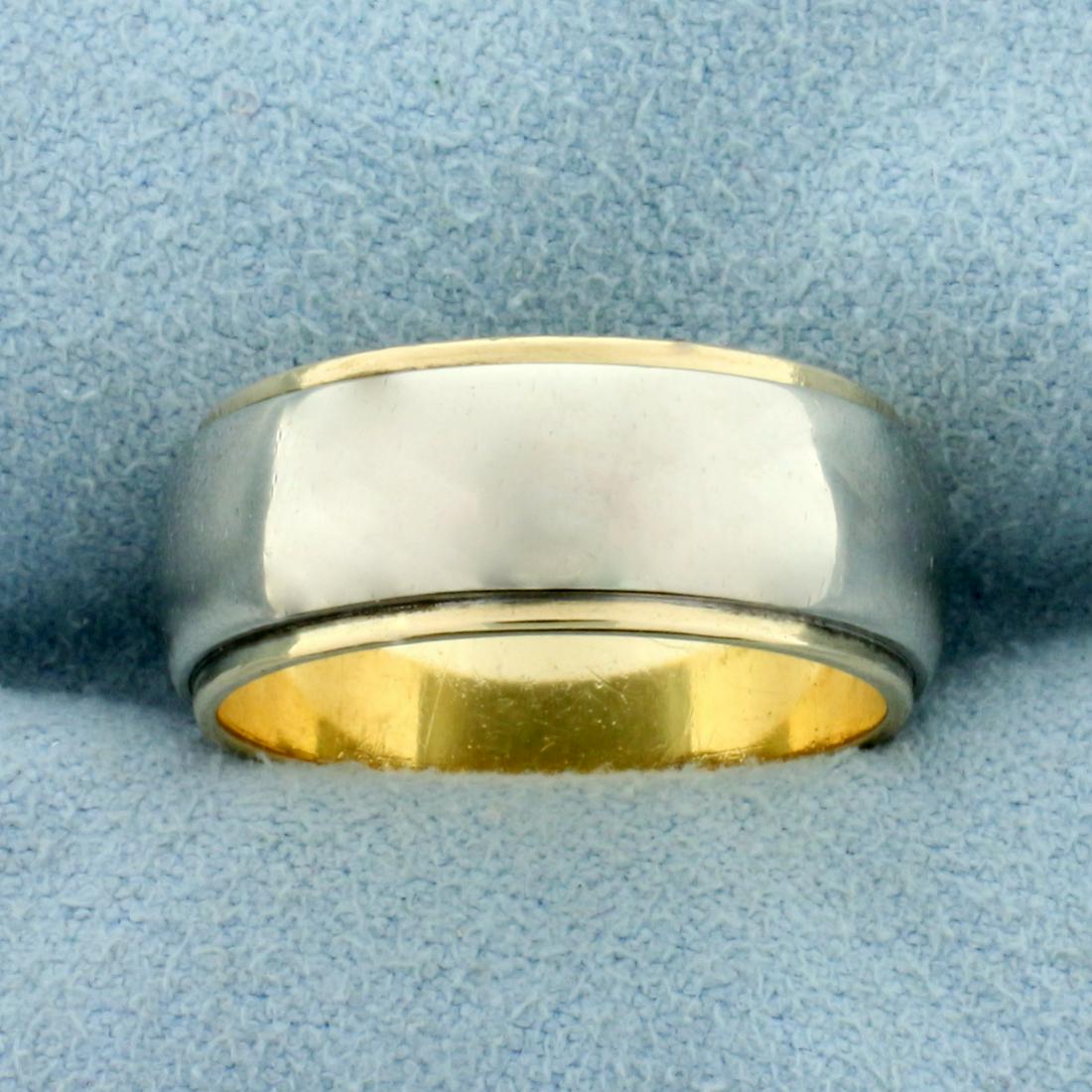 Wide Wedding Band Ring in 14K Yellow and White Gold: In 14K Yellow and White Gold. 7.9mm wide. Size 7. 8.0g