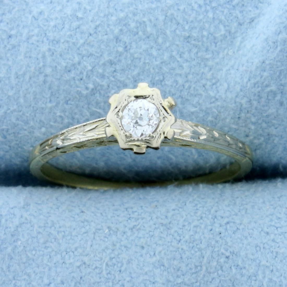 Antique Old European Cut Diamond Solitaire Ring in 14K: In 14K Yellow and White Gold. Contains an Old European cut .15ct Diamond - VS clarity/G color. Size 7. 2.0g