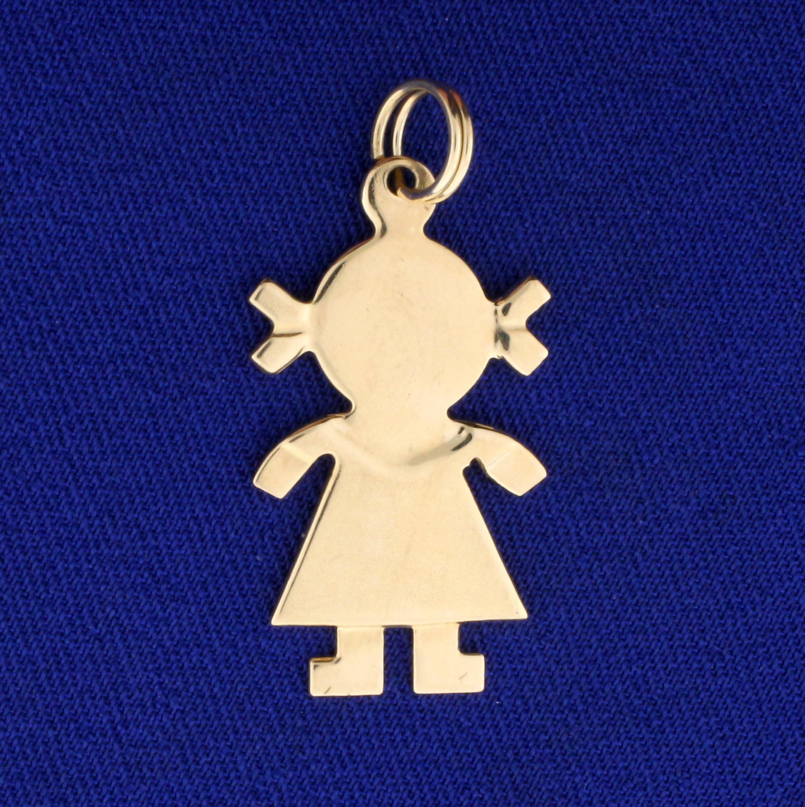 Girl Charm or Pendant in 14K Yellow Gold: In 14K Yellow Gold. 1 1/4 inches long with bale. Blank so can inscribe name or date. 3.0g.