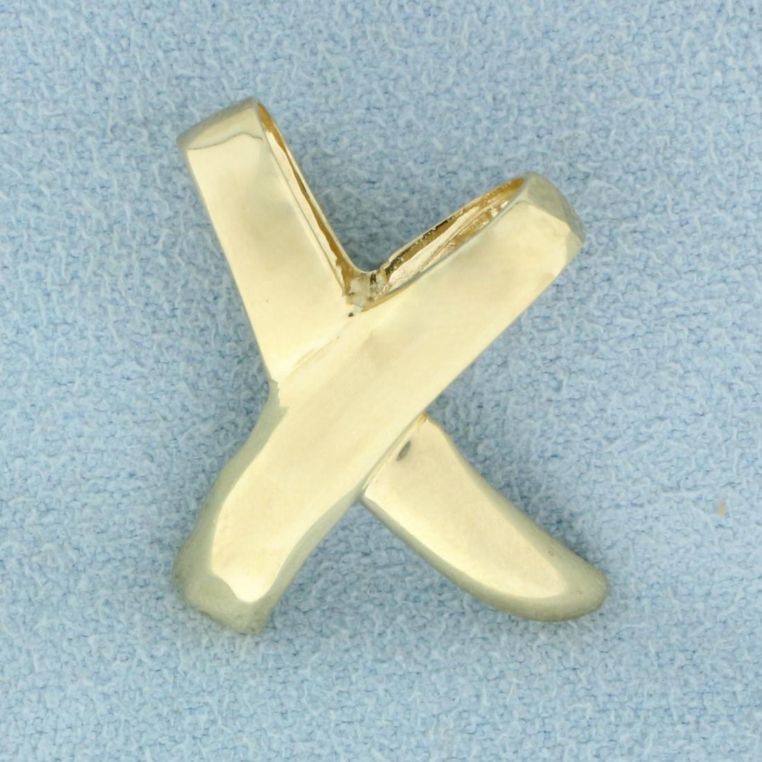Designer "X" Style Slide or Pendant in 14K Yellow Gold: In 14K Yellow Gold. 1 inch long. 3/4 inch wide. 3.3g