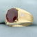 Men's 5ct Lab Ruby and Diamond Ring in 10K Yellow Gold - 2