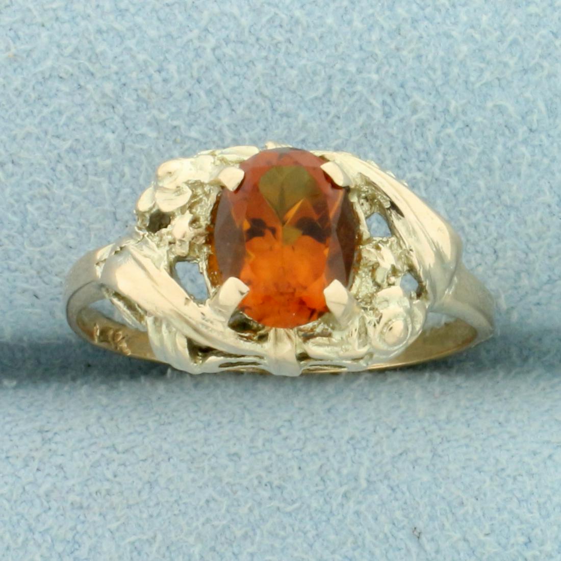 Vintage 1.5ct Citrine Solitaire Ring in 14K Yellow Gold: In 14K Yellow Gold. Contains a high quality natural 8x6mm oval cut Citrine gemstone with desirable vibrant orange color and excellent clarity. Size 7 1/4. 2.4g