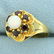 Vintage Garnet and Akoya Pearl Flower Ring in 18K - 2