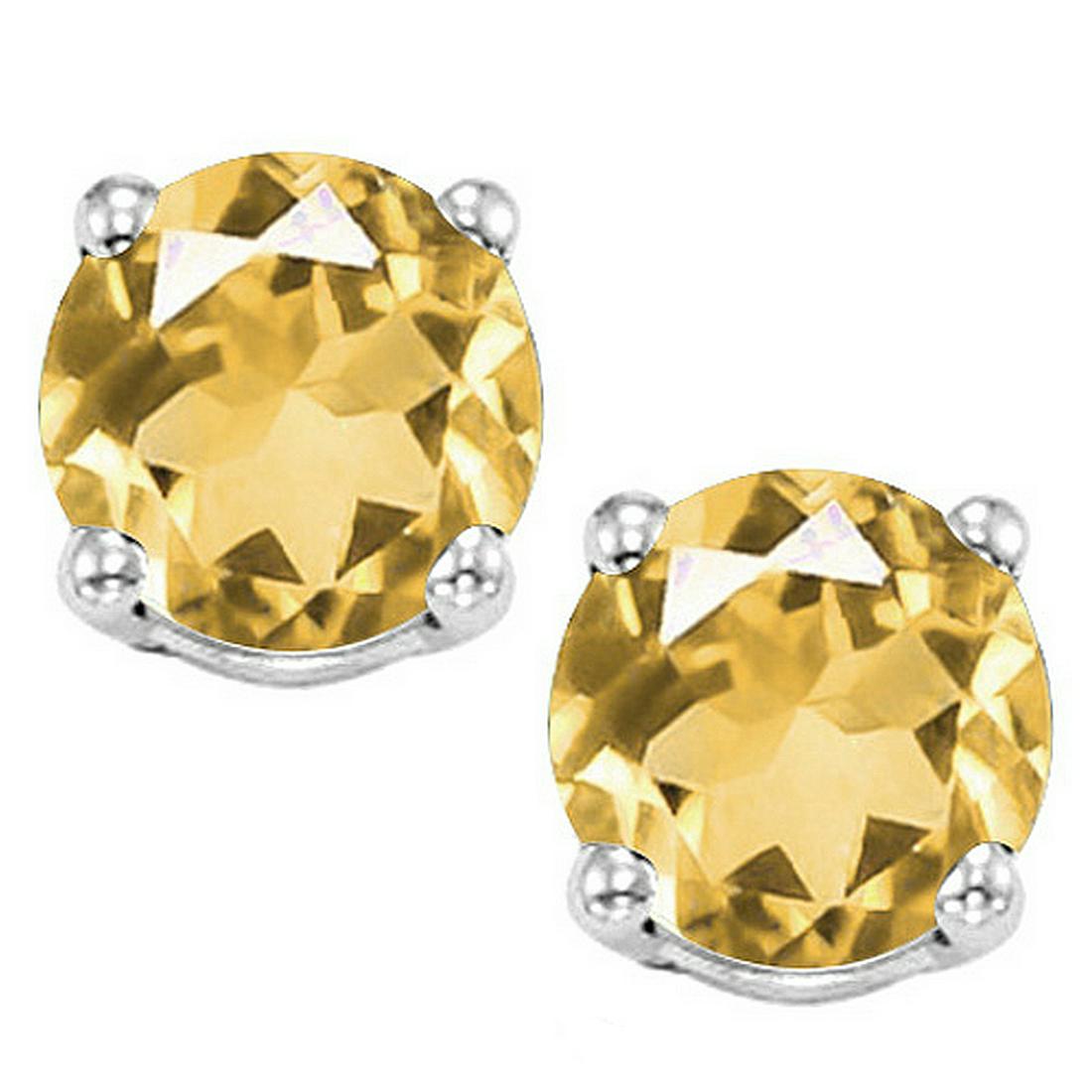 8MM Large Citrine Stud Earrings in Sterling Silver: Set in platinum over .925 sterling silver, 4-prong basket mountings with friction backs. Contains 2-8mm round cut genuine Citrine gemstones with excellent clarity and lemon yellow color. 2.1g