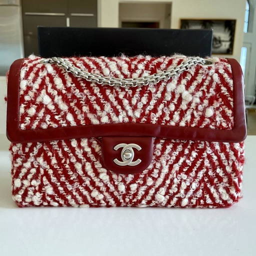 Chanel Bag Red and White Chevron Wool Leather Tweed Dec 07, 2020