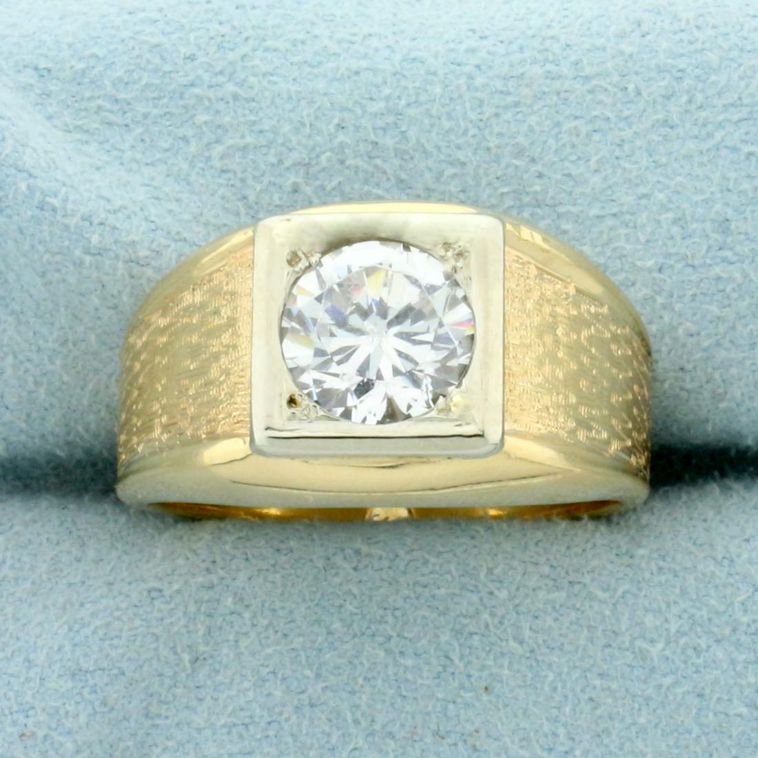 Mens 2ct CZ Solitaire Ring in 14K Yellow Gold: In 14K Yellow Gold. Contains one high quality natural 8mm CZ gemstone with excellent clarity and lots of sparkle. Size 10 1/2. 11.7g