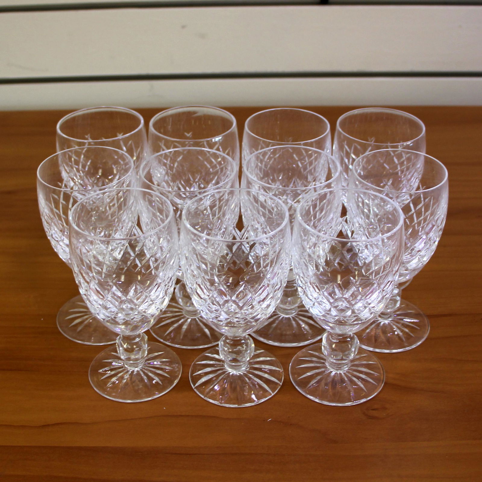 Waterford Crystal Boyne Wine Goblets Set of Eleven: Set of Eleven. 4 1/2 inches tall. 2 1/8 inches at opening. 2 3/8 inches at foot. No defects.