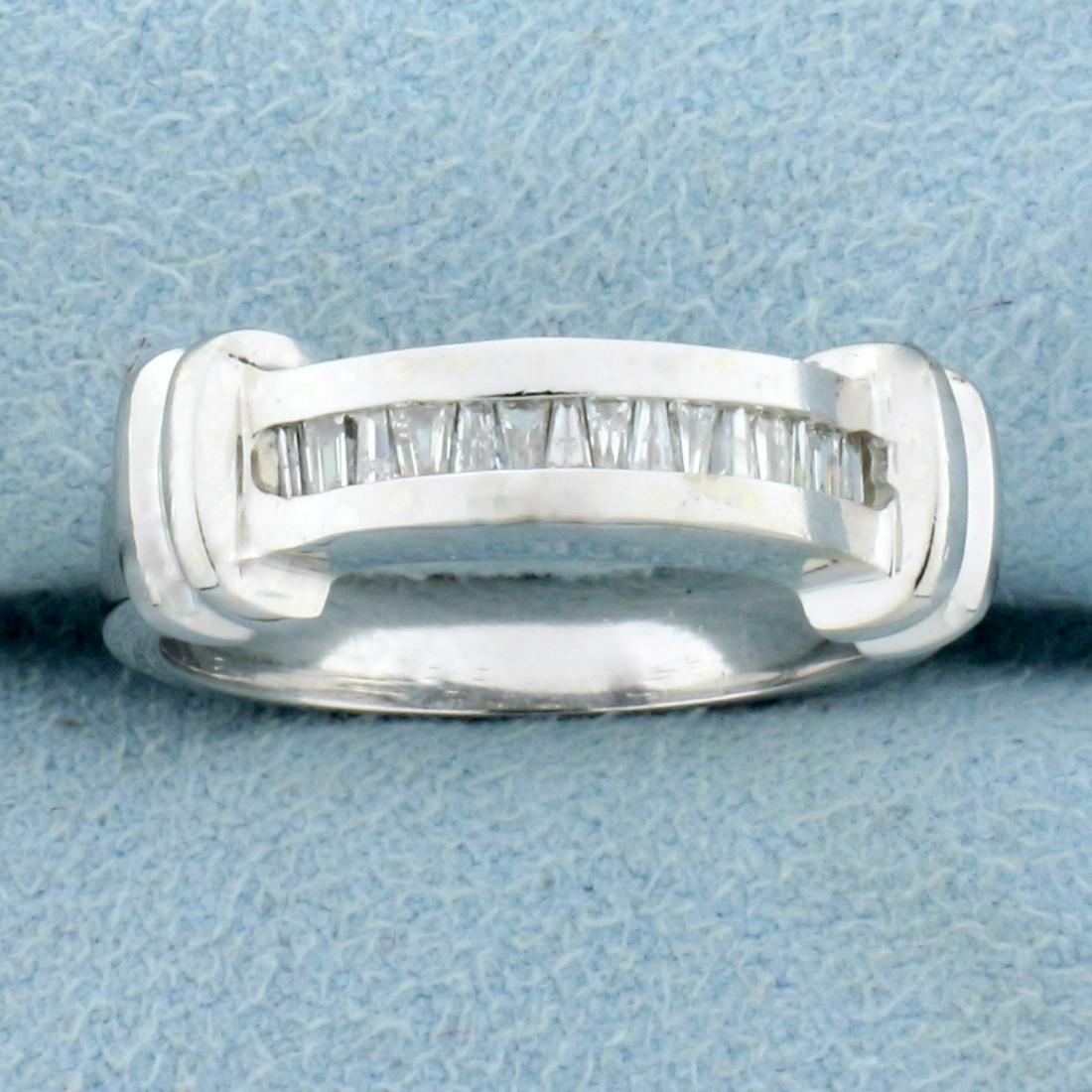 Vintage Unique Baguette Diamond Ring in 14K White Gold: In 14K White Gold. Contains fifteen high quality 2x1mm tampered baguette Diamonds, 1/4ct TW, SI clarity/H color. Size 6 1/2. 5.1g
