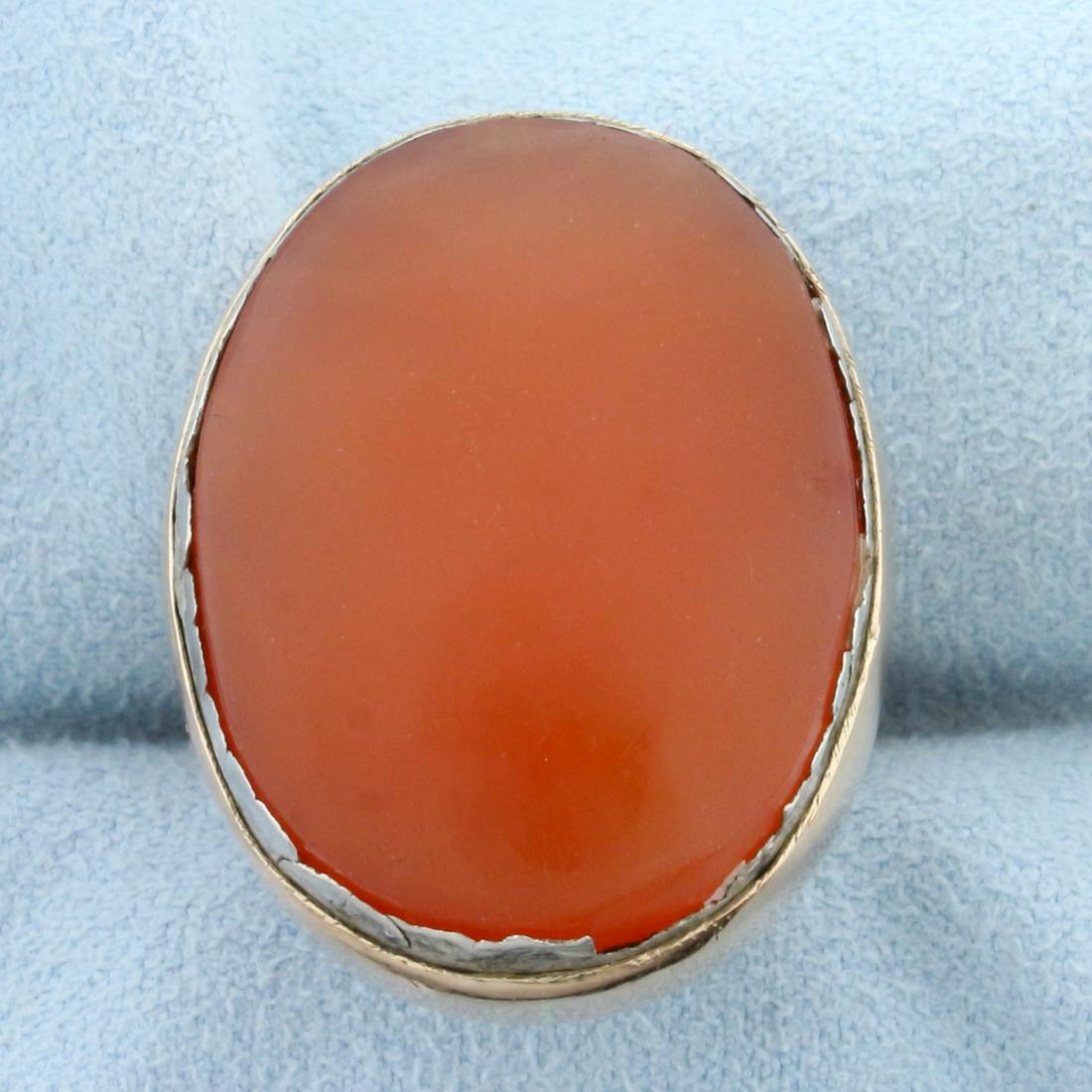 Antique Carnelian Statement Ring in 14k Rose Gold: In 14K Rose Gold. Contains a high quality 27 x 20mm high quality orange carnelian gemstone with bright orange color. Size 7 1/2. 16.6g.