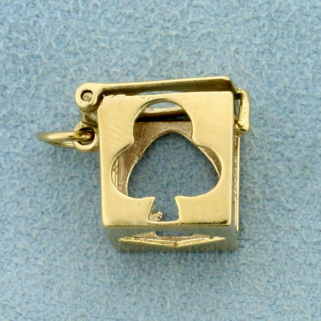 Playing Card Suit Box Charm in 14K Yellow Gold: In 14K Yellow Gold. Lid on boxes opens/closes. 1/2 inch long. 2.6g