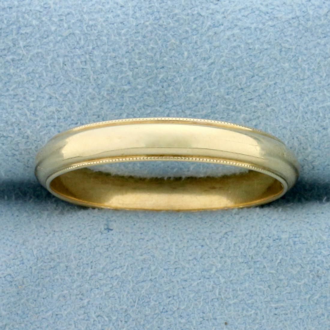 Men's Migraine Beaded Edge Wedding Band Ring in 14K: In 14K Yellow Gold. Size 12. 3.8mm wide. 4.3g