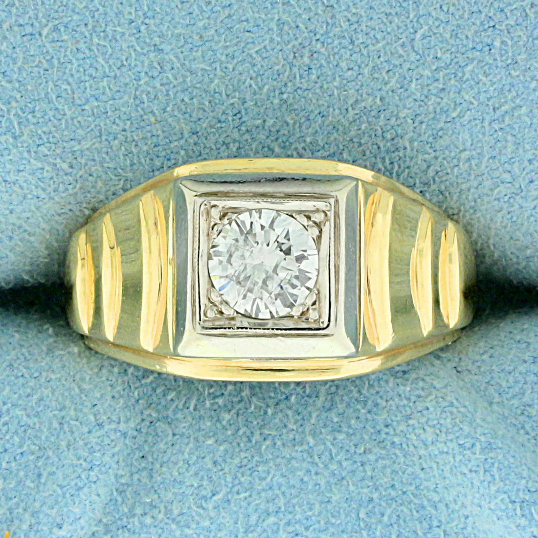 Men's .8ct Diamond Solitaire Ring in 14k Yellow Gold: In 14K Yellow Gold. Contains one high quality .8ct round brilliant cut Diamond, VS1 clarity/I color. Size 9. 9.8g