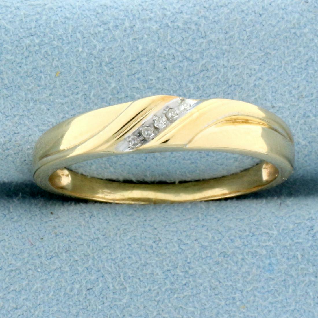 Mens Diamond Wedding Band Ring in 10K Yellow Gold: In 10K Yellow Gold. Contains four high quality .01ct Diamonds, SI clarity/I color. Size 13 1/2. 2.9g.