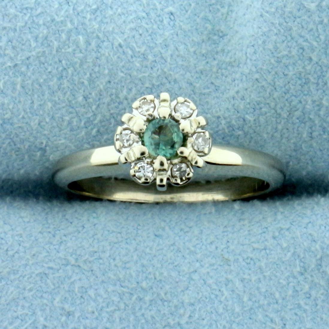 Rare 1/3ct TW Vanadium Chrysoberyl and Diamond Flower: In 14K White Gold. Contains one high quality natural 3mm Vanadium Chrysoberyl gemstone with intense green color and excellent clarity. Also contains six high quality .01ct Diamonds ,SI clarity/H color