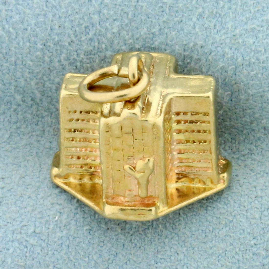 Rochester Mayo Clinic Pendant or Charm in 14K Yellow: In 14K Yellow Gold. 5/8 inches long including jump ring. 1/2 inch wide. 8.0g