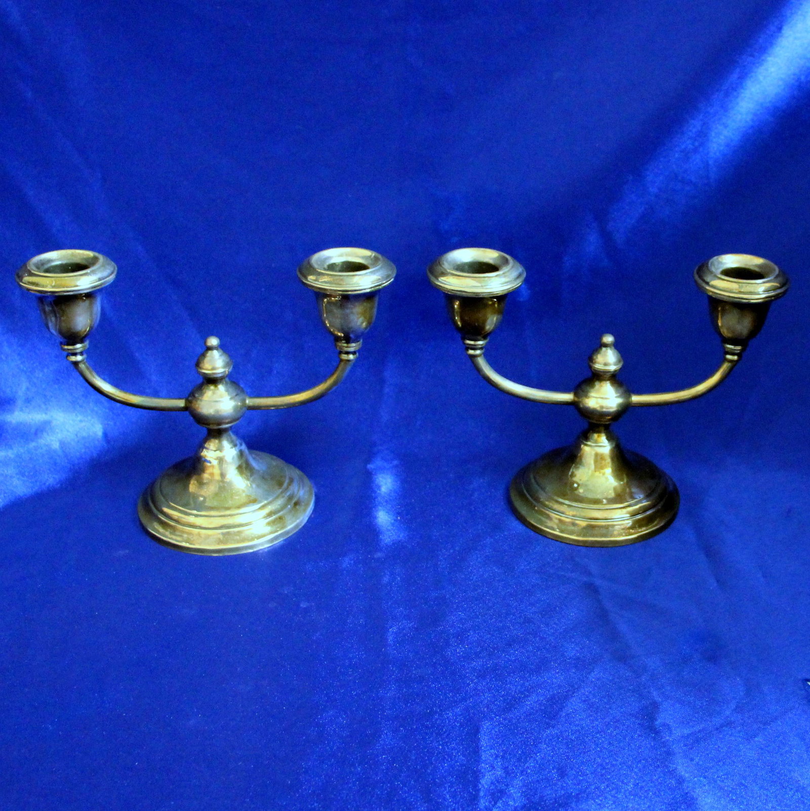 Set of Gorham 2-Candle Sterling Silver Candelabras: .925 Sterling Silver (weighted). 5 5/8 inches tall, 3 3/4 inch diameter. In great condition. 907g