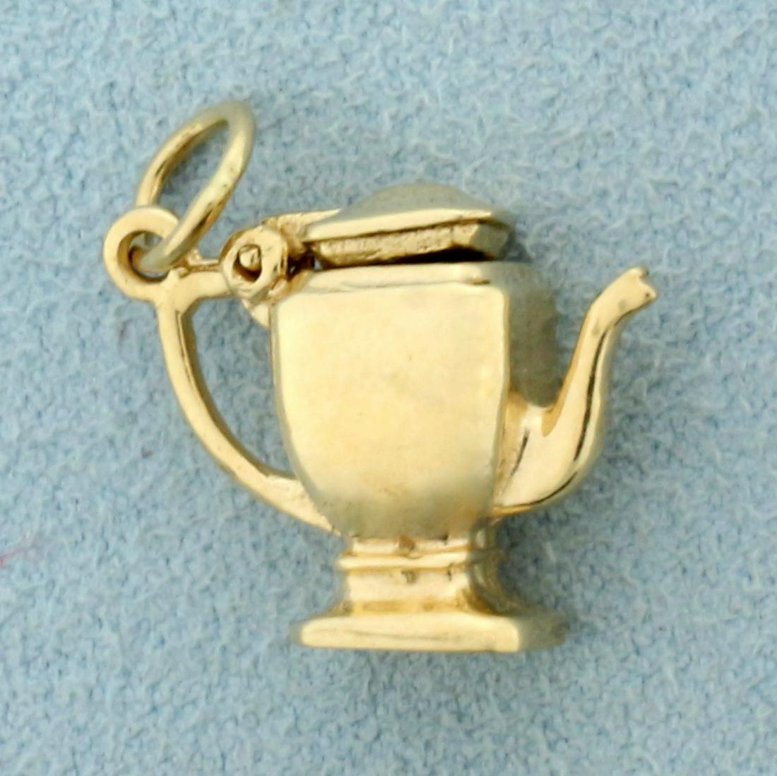 Mechanical Vintage Teapot Charm or Pendant in 14K: In 14K Yellow Gold. 3/4 inch long. Top of teapot opens/closes. 3.8g