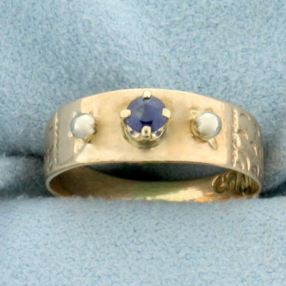 Vintage Sapphire Solitaire Ring in 10K Yellow Gold: In 10K Yellow Gold. Contains one high quality natural 3mm Sapphire gemstone with intense blue color and excellent clarity. Size 5 1/2. 1.2g.