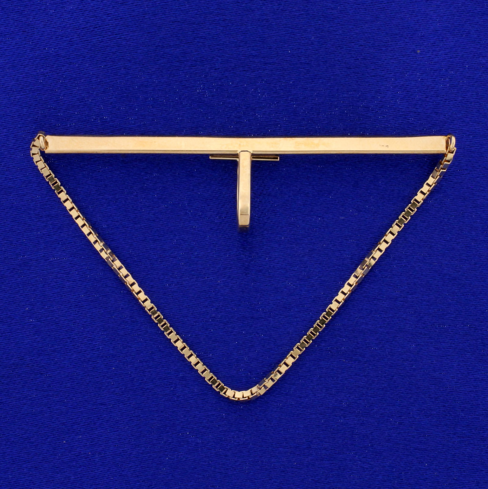 Vintage Tie Bar and Chain in 14K Rose Gold: In 14K Rose Gold. 2 1/4 inches long, 2.8mm wide. Box link chain. 3.3g.