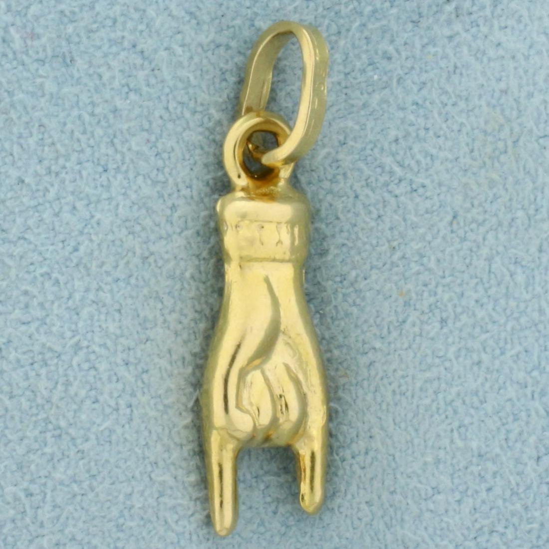 Rock On Hand Charm or Pendant in 18K Yellow Gold: In 18K Yellow Gold. 1 inch long with bale. 1.2g