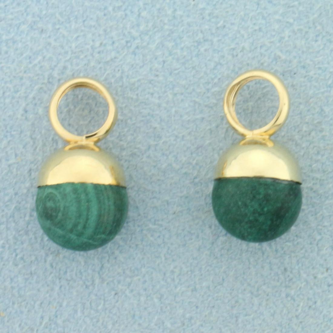 Malachite Bead Hoop Earring Enhancers in 14K Yellow: In 14K Yellow Gold. 5/8 inch long. 1/4 inch wide. 2.9g