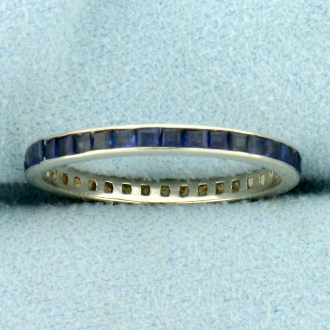 Sapphire Eternity Band Ring in 14k White Gold: In 14k White Gold. Contains 1/2ct TW of high quality natural princess cut Sapphire gemstones with deep blue color and excellent clarity. Size 6.75. 1.1g.