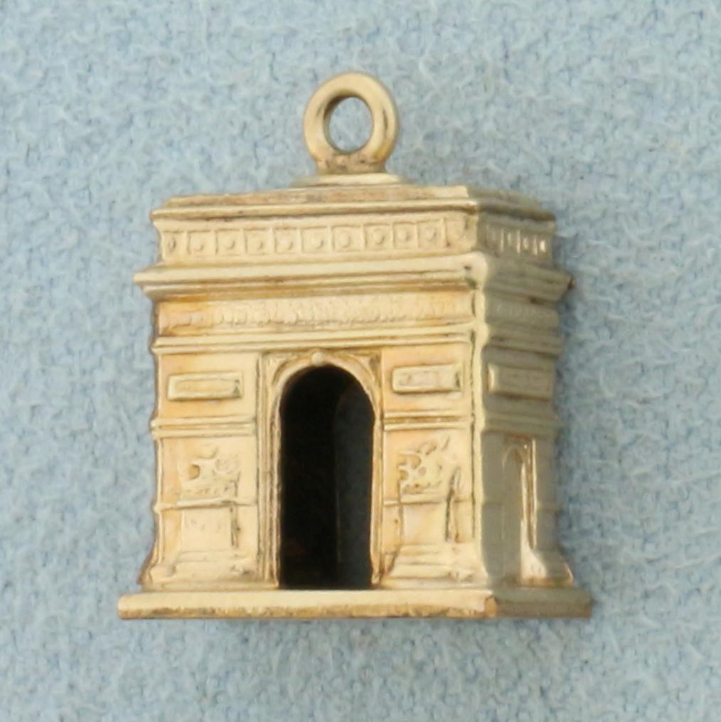 Arc de Triomphe Charm or Pendant in 14K Yellow Gold: In 14K Yellow Gold. 5/8 inch long including bale, 3/8 inch wide. 1.6g.