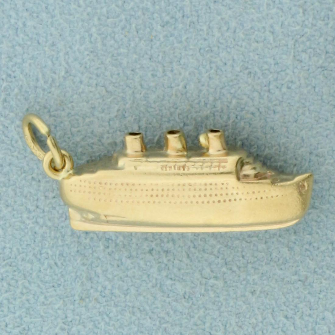 Cruise Ship Pendant or Charm in 14K Yellow Gold: In 14K Yellow Gold. 1 inch long with jump ring. 1.5g.