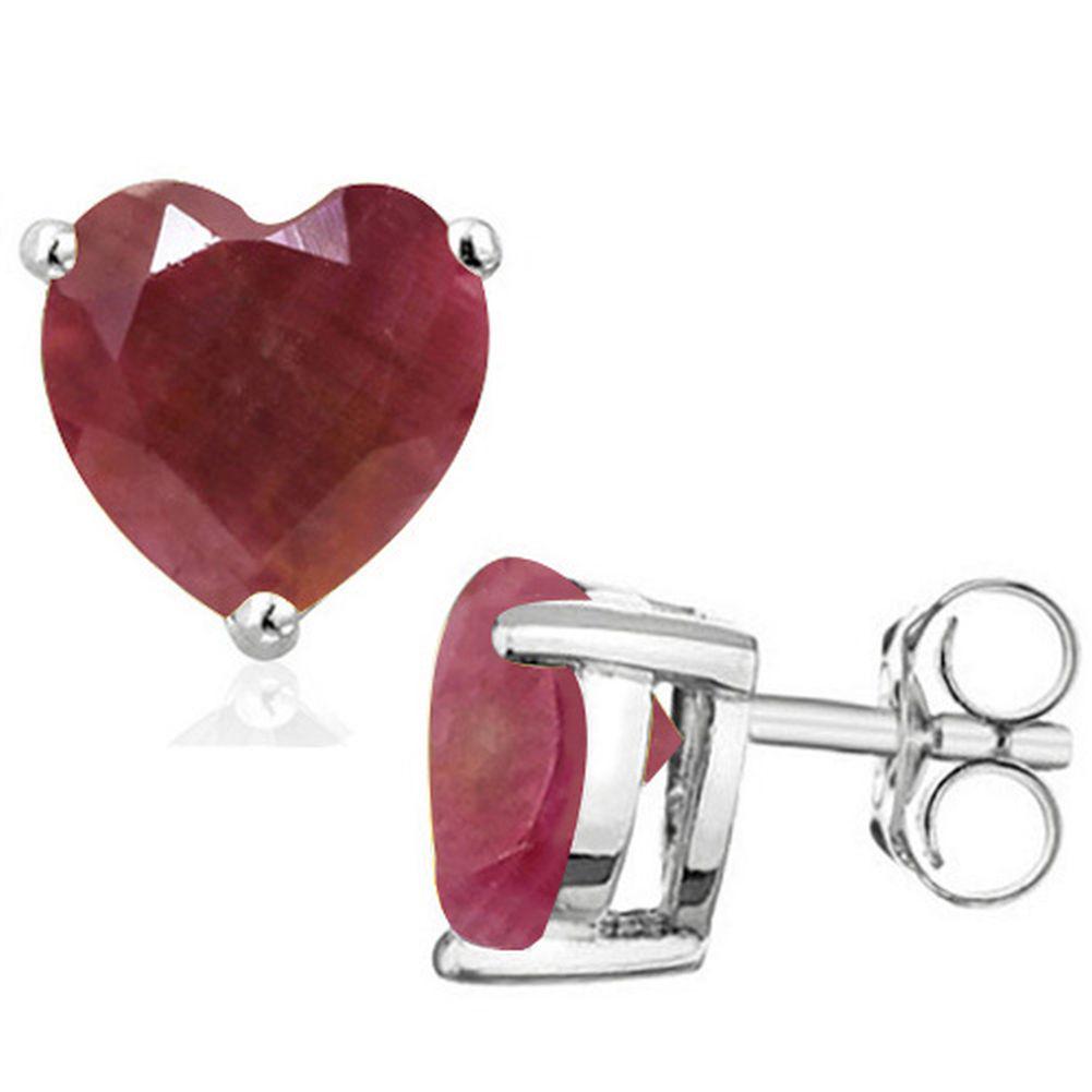 6MM Heart Cut Ruby 2CTW Stud Earrings in Sterling: In platinum over .925 sterling silver basket mountings with friction backs included. Contains 2 heart cut genuine ruby gemstones with ruby red color,approx. 2CTW, 6mm each. 1.4g