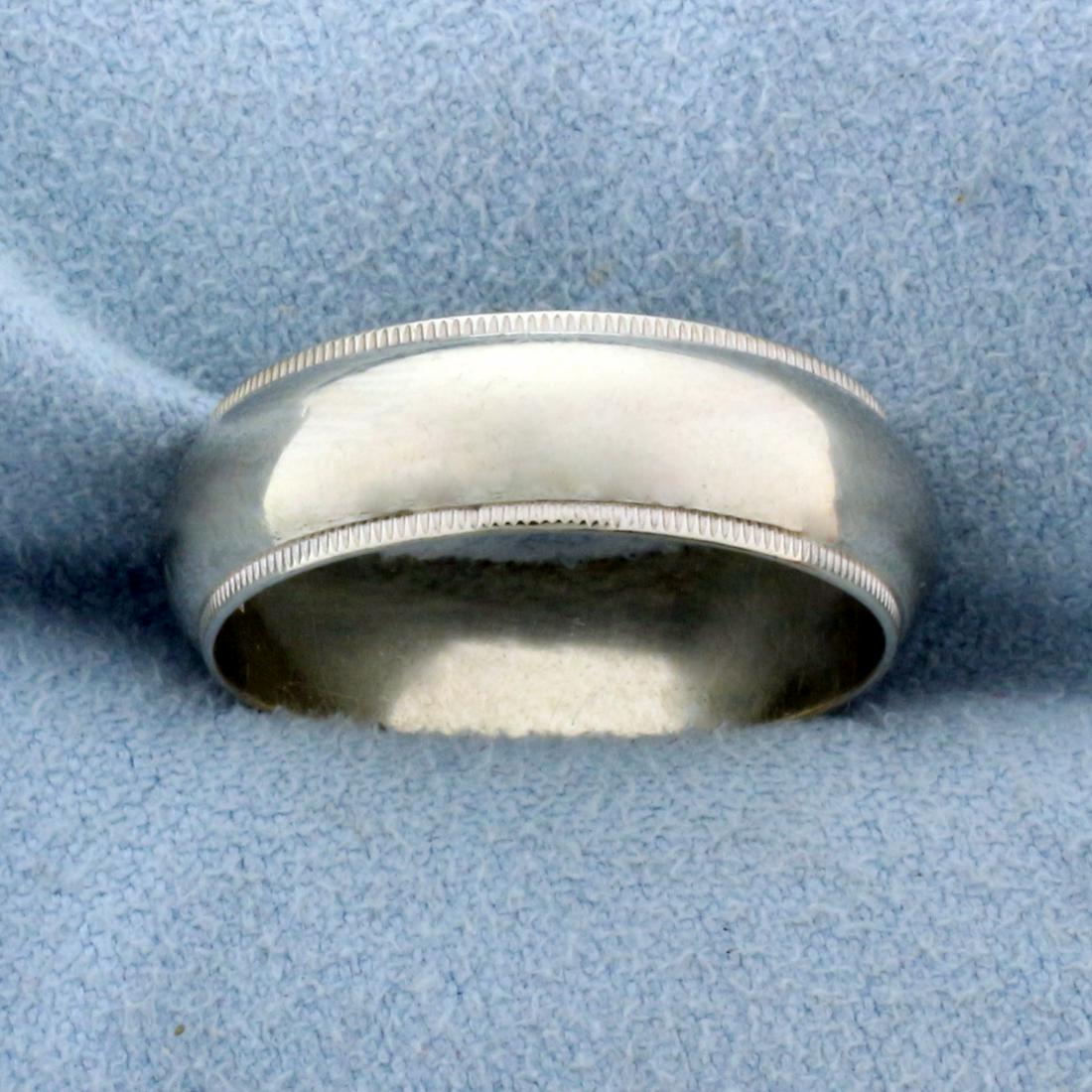 Mens Beaded Edge Milgrain Wedding Band Ring in 14K White Gold: In 14K White Gold. 6.6mm wide. Size 9 1/4. 6.0g