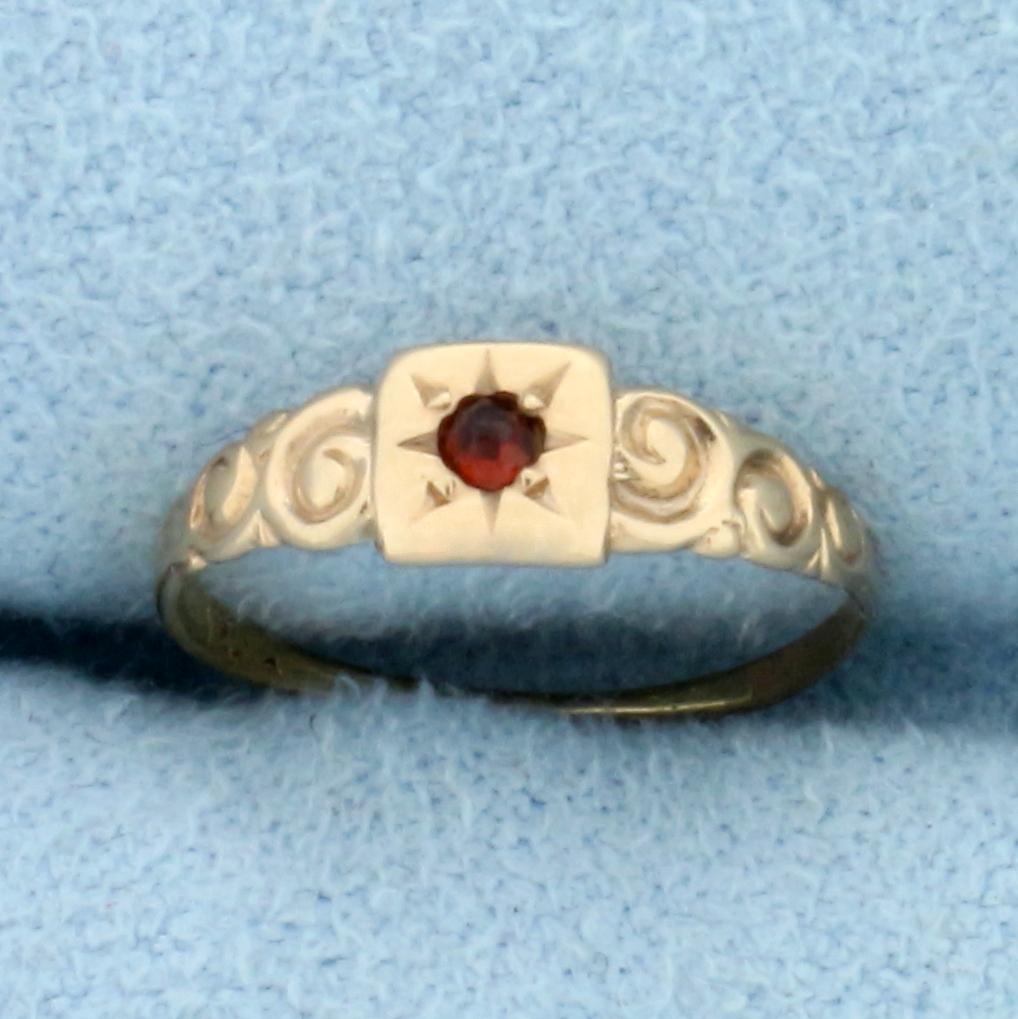 Antique Victorian Baby or Child Rose Cut Garnet Ring in 14k Rose Gold: In 14k rose gold. Contain one high quality rose cut garnet gemstone with deep red color. Size 1. .5g.