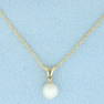 Pearl And Diamond Pendant On Chain In 14k Yellow Gold