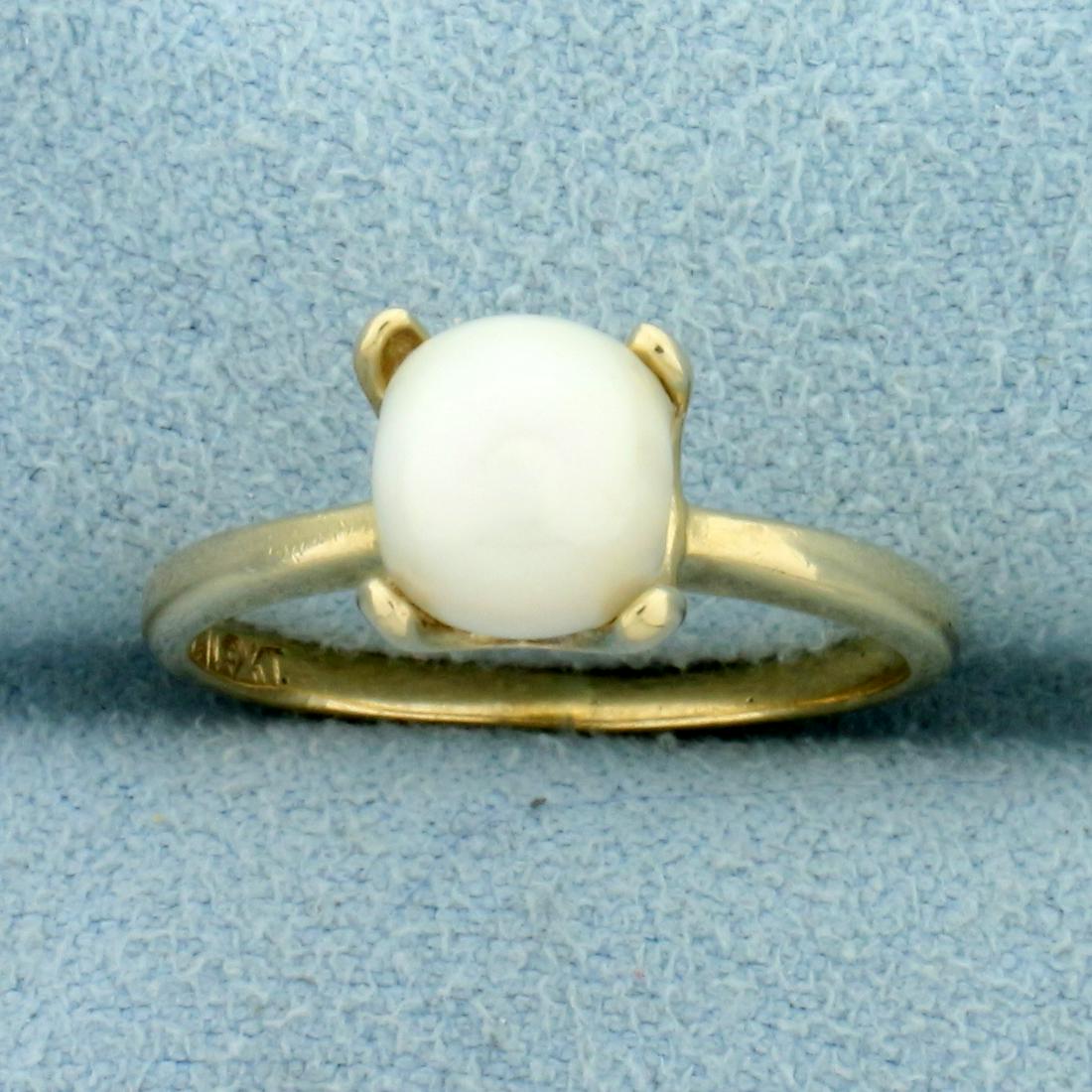 7mm Cultured Akoya Pearl Solitaire Ring in 14K Yellow Gold: In 14K Yellow Gold. Contains one high quality natural 7mm Cultured Akoya Pearl with high luster. Size 5 1/2. 2.7g