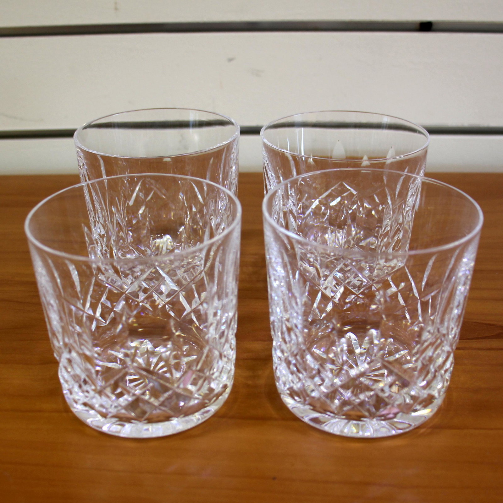Set of 4 Waterford Crystal Lismore Old Mark Old Fashioned Glasses: Four old fashioned glasses measuring 3 3/8 inches high. Acid etched old gothic Waterford mark, in excellent condition.