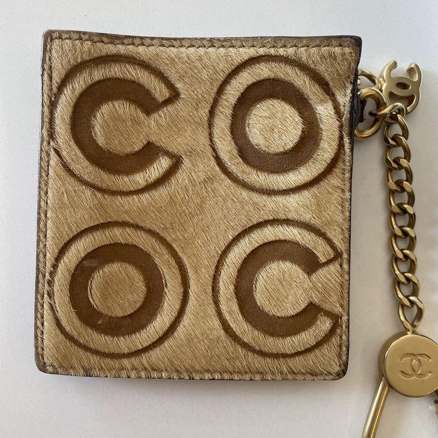 Chanel Coco Pony Hair Exotic Key Chain Coin Wallet Bag Charm: Guaranteed authentic with box and hologram serial number sticker in pouch. Rare, exotic brown and tan pony hair with a graphic Coco logo design. Measures approx. 3.6" x 3.25" with zip closure, fob for