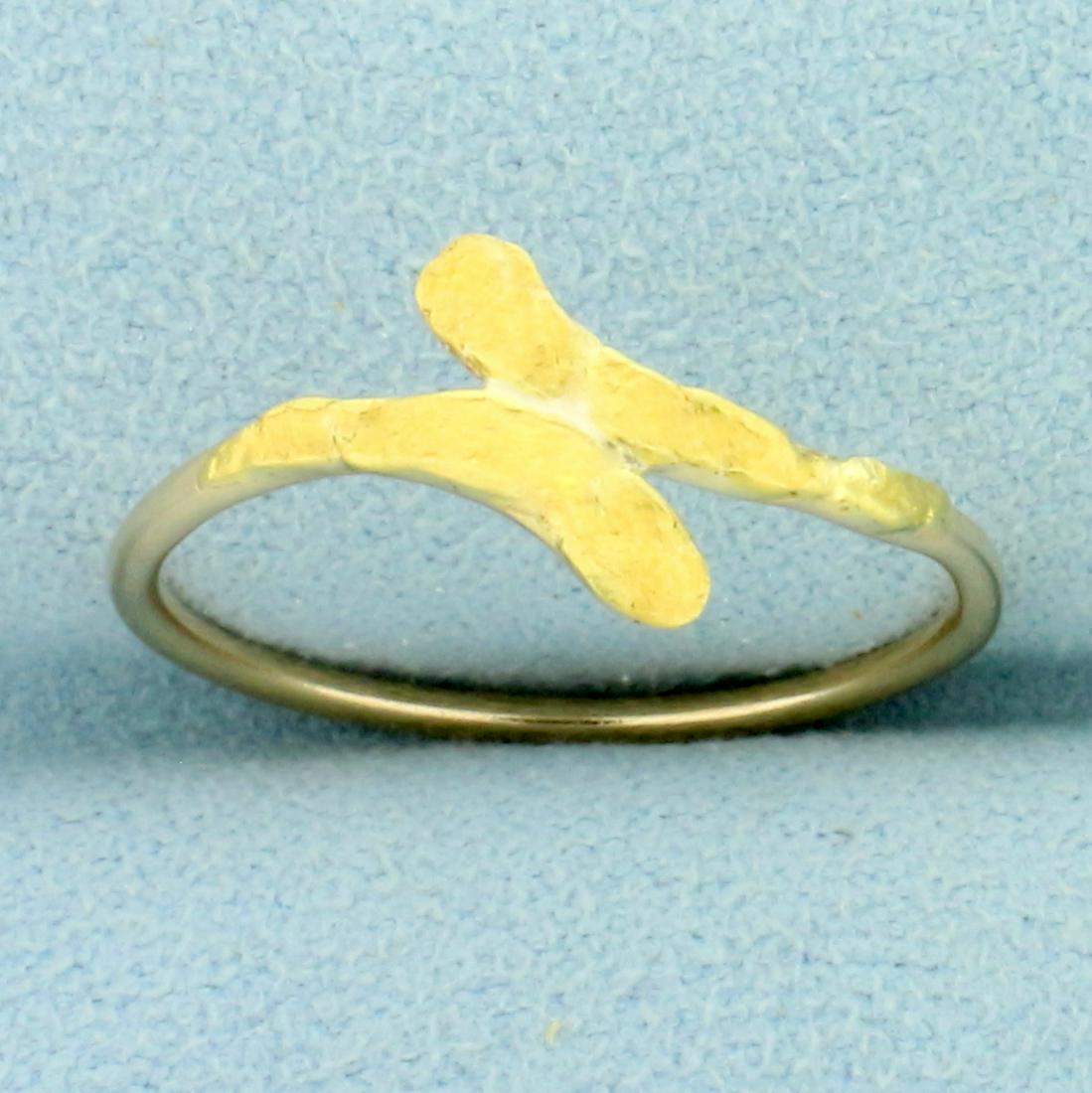 Inlay 24k Gold Band Ring in 10K Yellow Gold: 10K yellow gold shank, 24k gold inlay on face of ring. Size 7 1/2. 1.1mm wide. 1.2g.