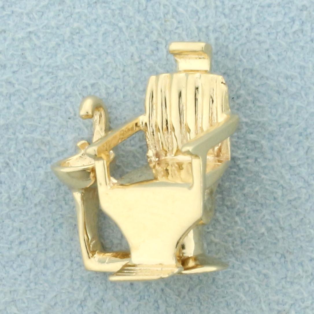 Dentist Chair Charm or Pendant in 14K Yellow Gold: In 14K Yellow Gold. Chair "reclines". 3/4 inch long. 3.3g.