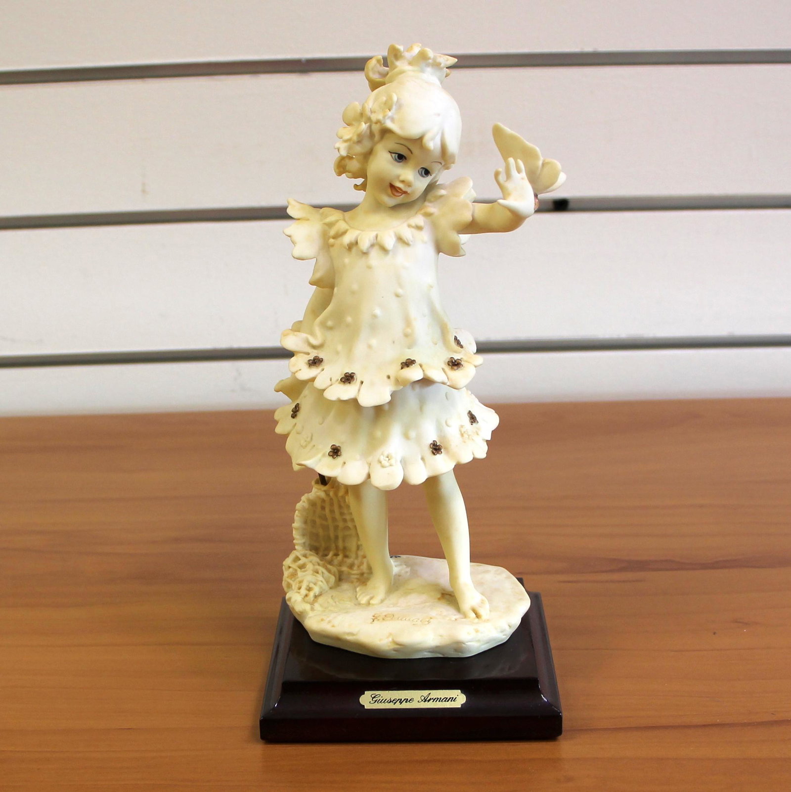 Florence Giuseppe Armani Butterfly Girl Porcelain Figurine: Magic Memories Butterfly Encounter. 8 Inches High. Made in 1986.