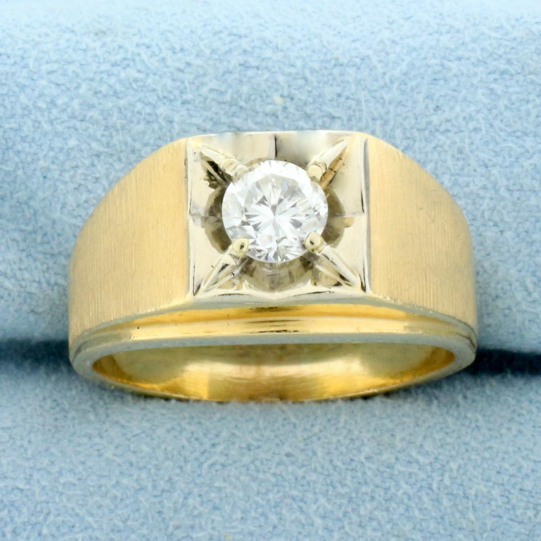 Mens Diamond Solitaire Ring in 14K Yellow and White Gold: In 14K Yellow and White Gold. Contains a high quality 2/3ct Round Brilliant Diamond, VS clarity/H color, great cut for lots of sparkle. Size 11 1/2. 11.2g.