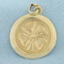 4 Leaf Clover and Aztec Mayan Sun Calendar Reversible Medallion Charm or Pendant in 14k Yellow Gold