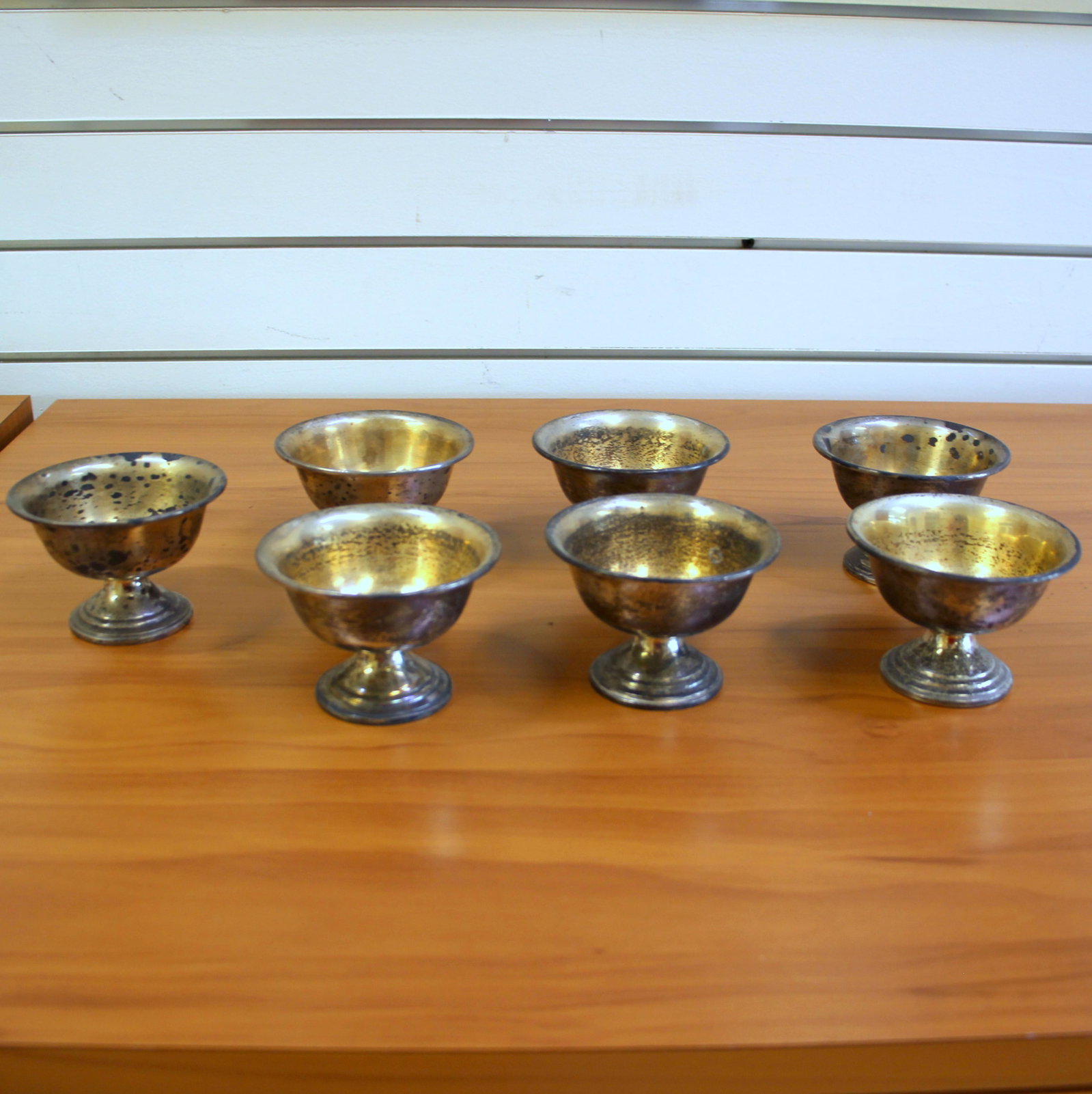 Vintage Small Arrowsmith Sterling Silver Pedestal Bowls Set of 7: .925 sterling silver (weighted base). 3.5" diameter x 2.5" high. 577.4g