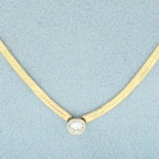 Diamond Herringbone Link Necklace in 14k Yellow Gold (17539) on Dec 26