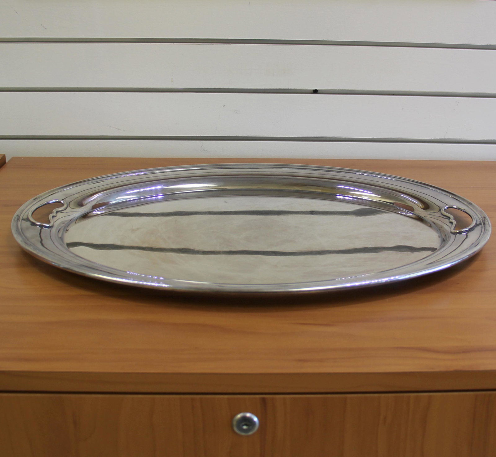 Gorham Puritan Large Oval Waiter Coffee or Tea Service Tray in Solid Sterling Silver: Solid .925 Sterling Silver. 22 1/ inches long by 16 inches wide. Numbered 495. Very rare find with no monograms. 1,930g.