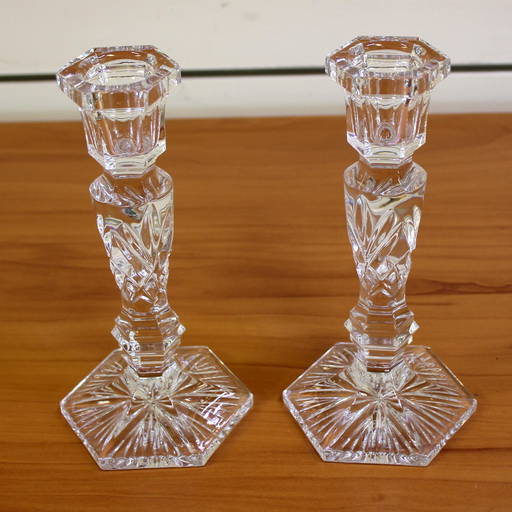 Galway Signed Irish Crystal 7 Inch Heavy Candlestick Candle Holders Set