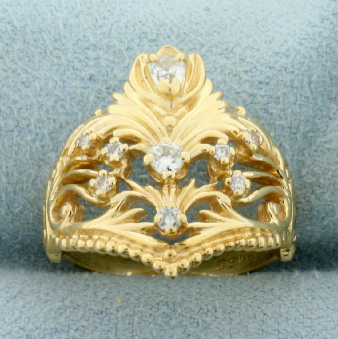 Unique Vintage 1/3ct TW Diamond Ring in 14K Yellow Gold: In 14K Yellow Gold. Contains nine high quality diamonds, 1/3ct TW, VS clarity/G color. Size 6 1/2. 5.2g.