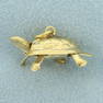 Vintage Turtle Tortoise Mechanical Charm in 14k Yellow Gold