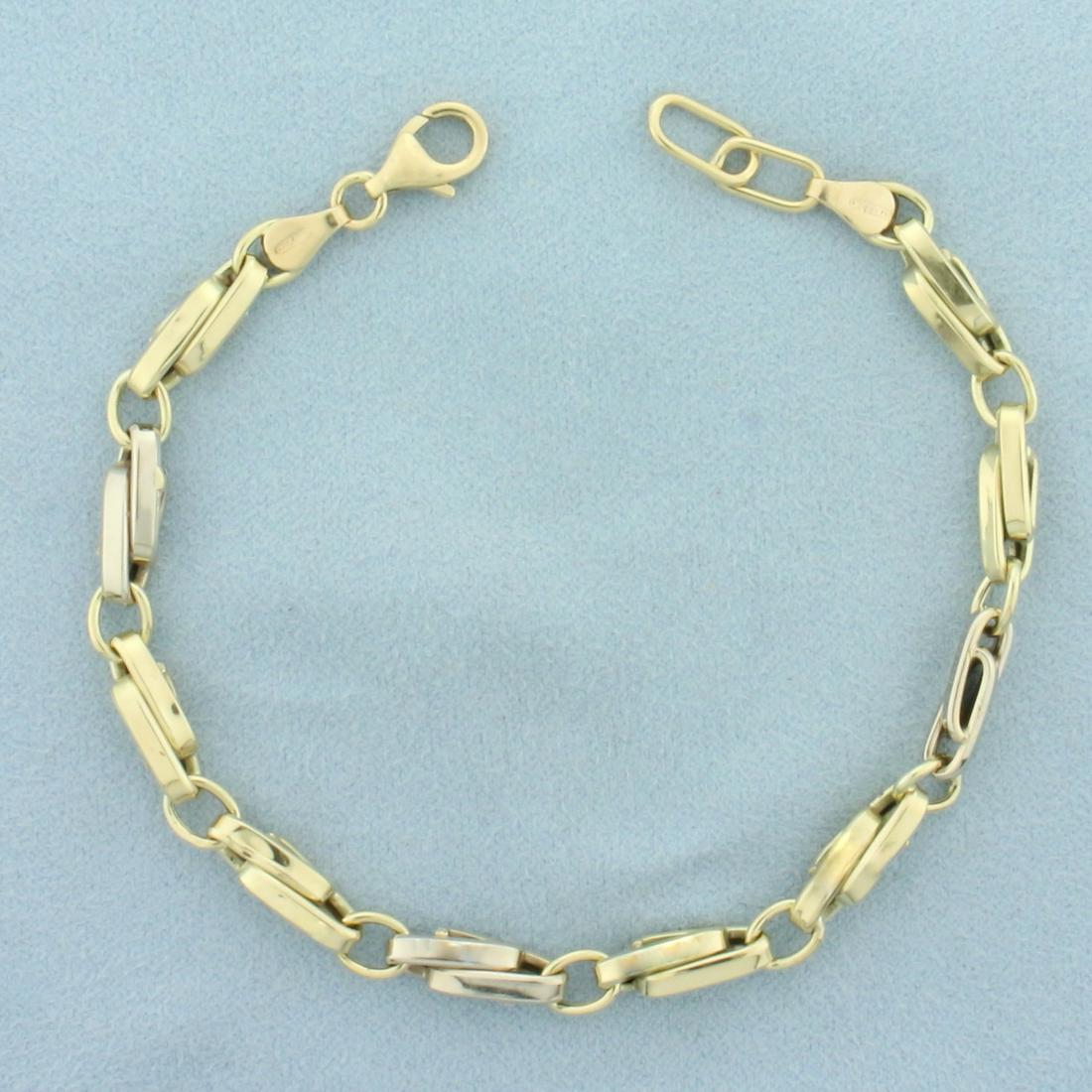 Italian Elongated Double Loop Bracelet In 14k Yellow And White Gold
